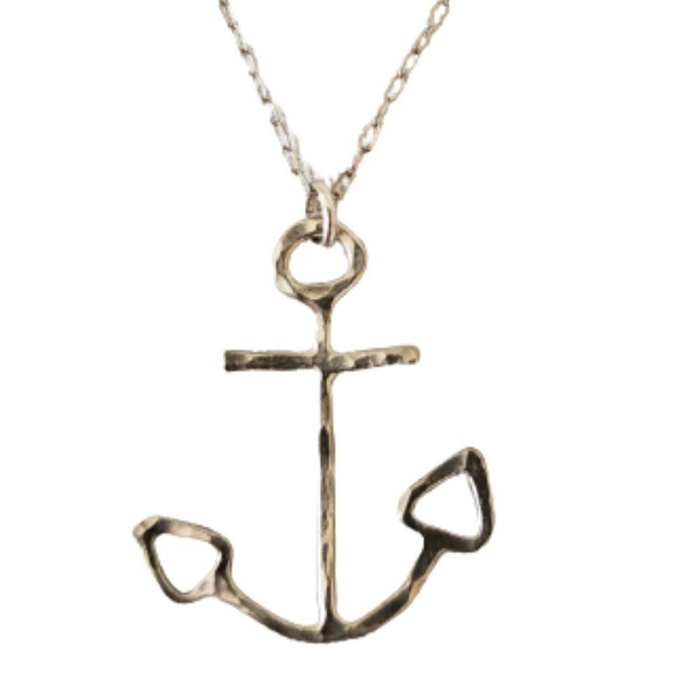 925 Sterling Anchor Pendant Hammered Finish With Sterling Silver 19" Fine Chain